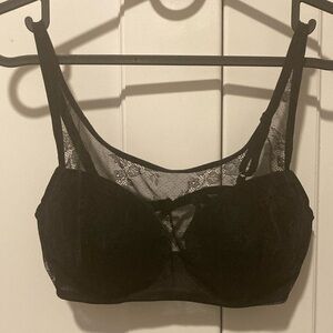 Natori Lace Overlay Underwire Black Lace Bra